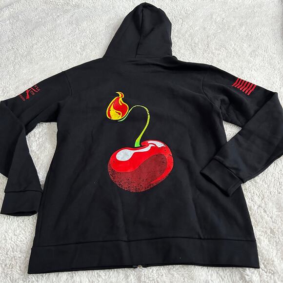 NWT Grunt Style Hoodie Womens Large Black Cherry Bomb V Neck Hooded Sweatshirt - Picture 3 of 7